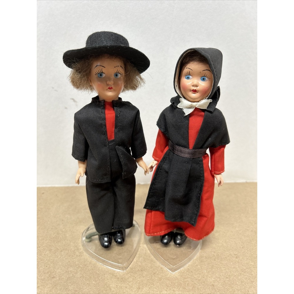 Vintage Amish Dolls  Pennsylvania Dutch Couple Hard Plastic Dolls Souvenirs‎